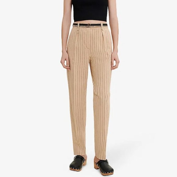 MAJE Pilatex Striped Organic-Cotton And Linen-Blend Trousers - Size 34 - New - Picture 1 of 6
